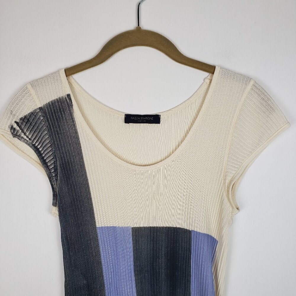 Piazza Sempione Cap Sleeve Top Ribbed Lightweight Colorblock Womens Size Large - Picture 3 of 7